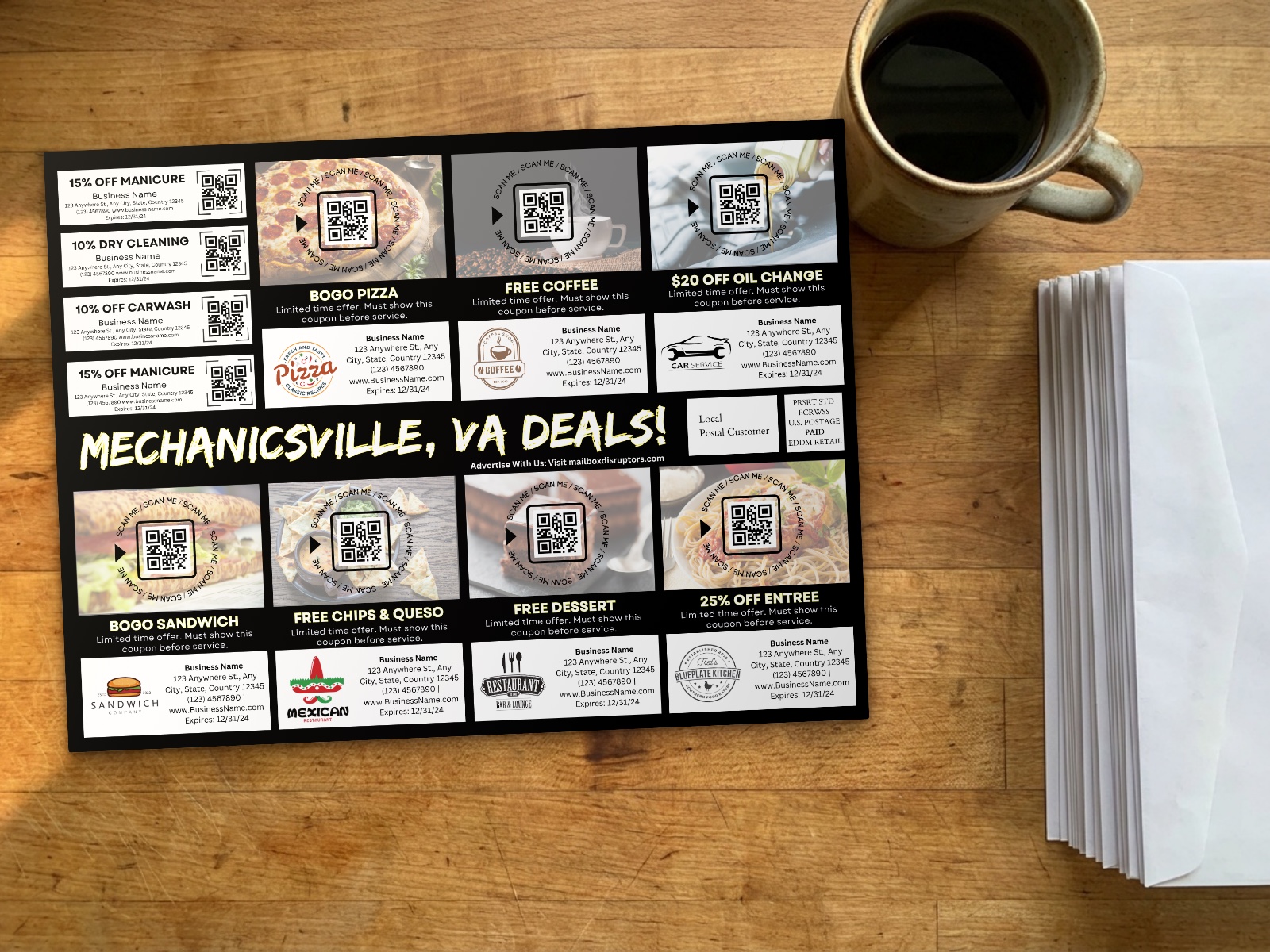The 9 by 12 neighborhood card on a kitchen counter next to a stack of ordinary mail